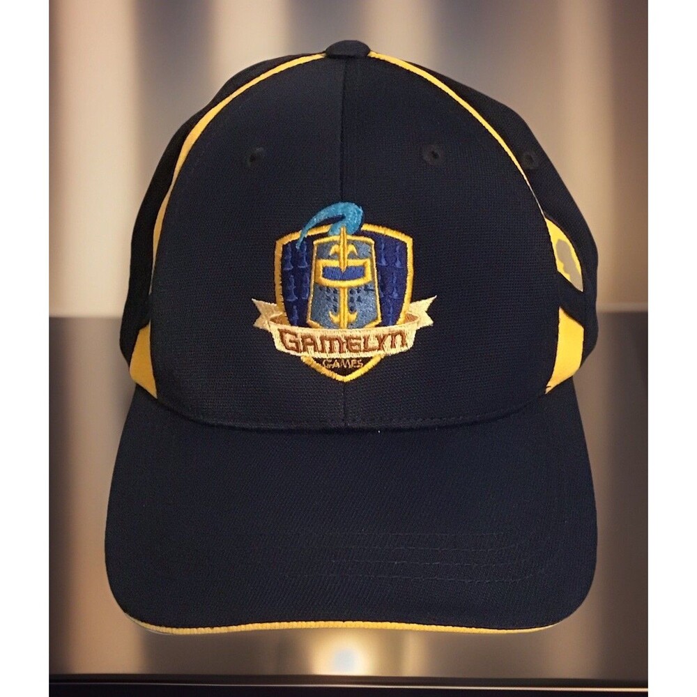 Gamelyn Games Baseball Cap with Logo Solid Blue & Gold Pattern, Adjustable Strap
